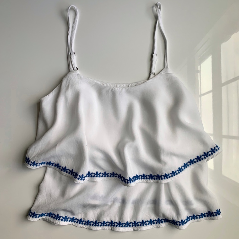 Abercrombie & Fitch Floral Embroidered Ruffle Tank